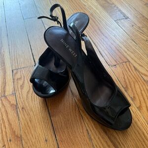 Nine West Glossy Black Slingback Heels